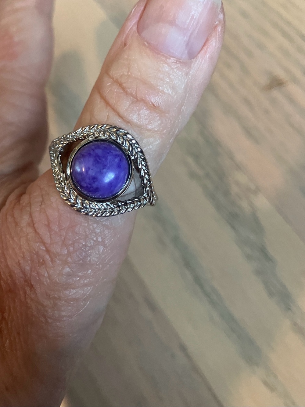 Sterling Silver Purple Cabochon Statement Ring